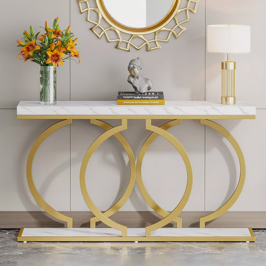 White Gold Modern Console Table for Entryway